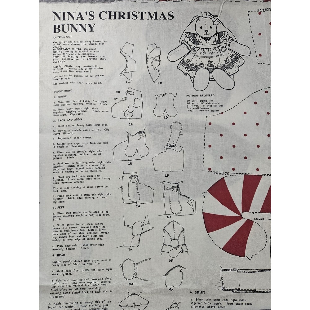 Daisy Kingdom Nina's Christmas Bunny Cut & Sew Fabric Panel Pattern Vintage